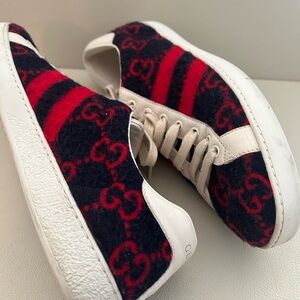 Gucci Ace GG Monogram Sneakers Terry Cloth Blue Red Velvet